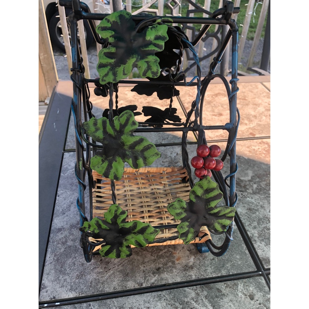 Vintage Tuscany metal Grapevine Wine Rack Wicker Base Rustic Countertop Holder